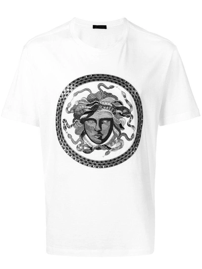Shop Versace Medusa Embroidered T-shirt - White