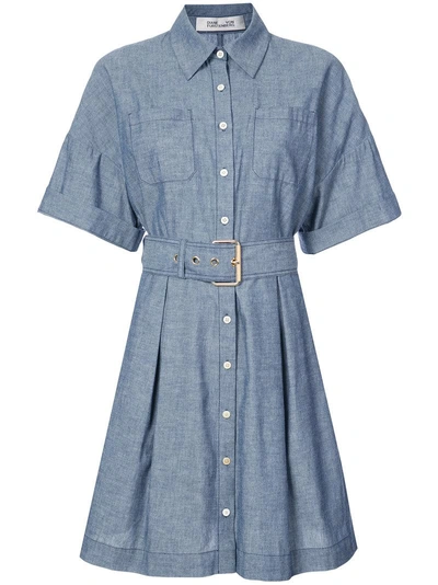 Shop Diane Von Furstenberg Belted Chambray Dress In Blue