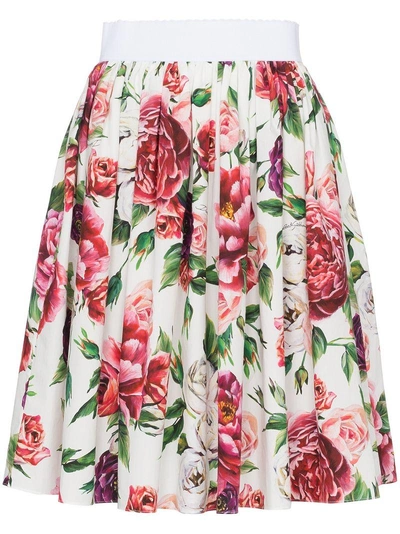 Shop Dolce & Gabbana High Waisted Peony Print Cotton Skirt In Pink