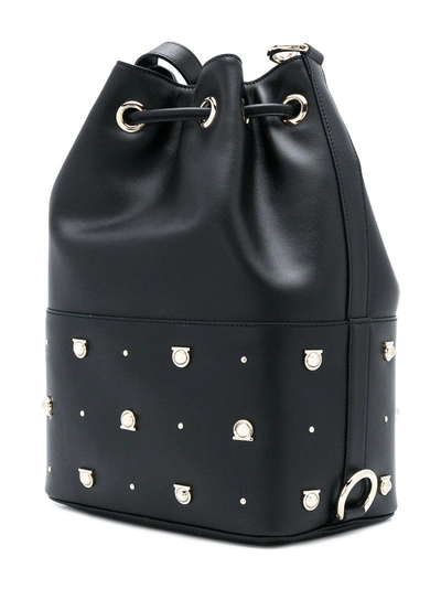 Shop Ferragamo Salvatore  Gancio Studded Bucket Bag - Black