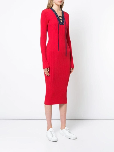 Shop Diane Von Furstenberg Lace Up Ribbed Dress In Red