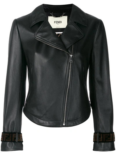 Shop Fendi Off-center Zipped Jacket In Black