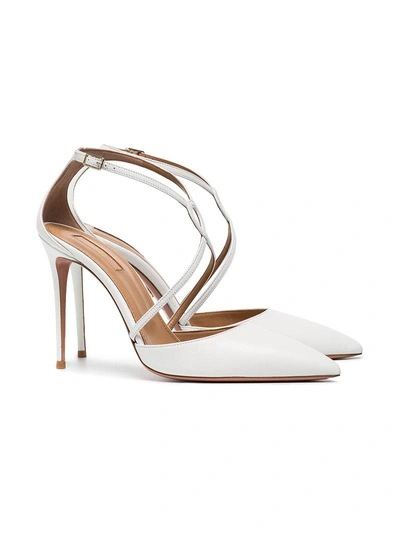 Shop Aquazzura White Charisma 105 Leather Pumps