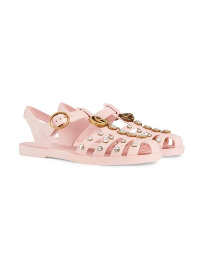 Shop Gucci Rubber Sandal With Crystals - Pink