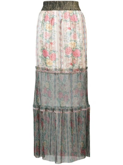 Shop Anna Sui Floral Tulle Hem Maxi Skirt - Neutrals