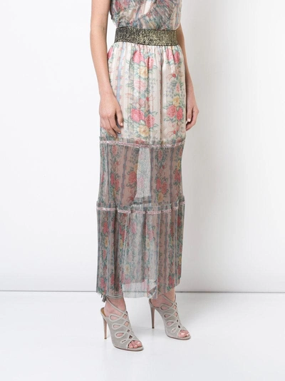 Shop Anna Sui Floral Tulle Hem Maxi Skirt - Neutrals