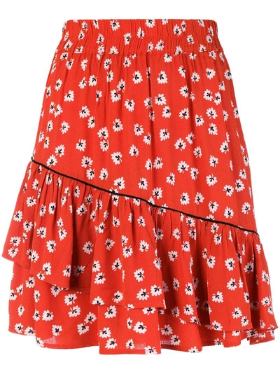 Shop Ganni Floral Ruffled Skirt - Red