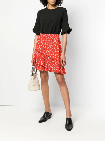 Shop Ganni Floral Ruffled Skirt - Red