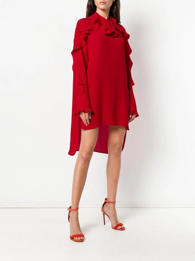 Shop Valentino Ruffled Neck Dress - Red