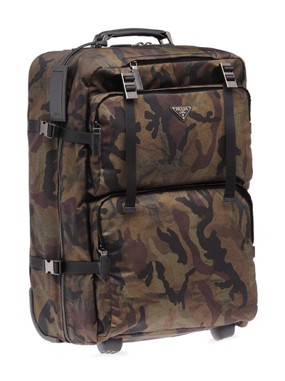 Shop Prada Camouflage Trolley Bag - Green