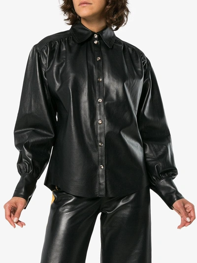Shop Skiim Button Down Leather Shirt - Black