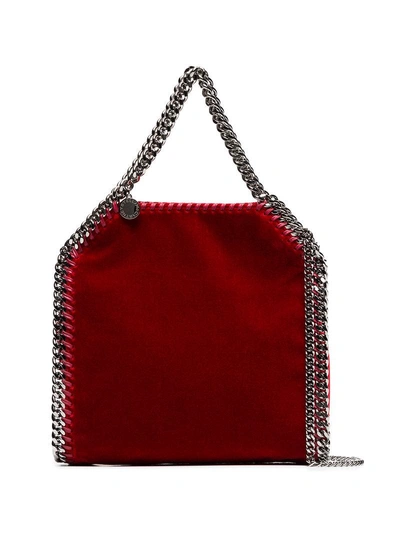 Shop Stella Mccartney Red Falabella Mini Velvet Shoulder Bag
