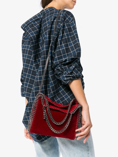 Shop Stella Mccartney Red Falabella Mini Velvet Shoulder Bag