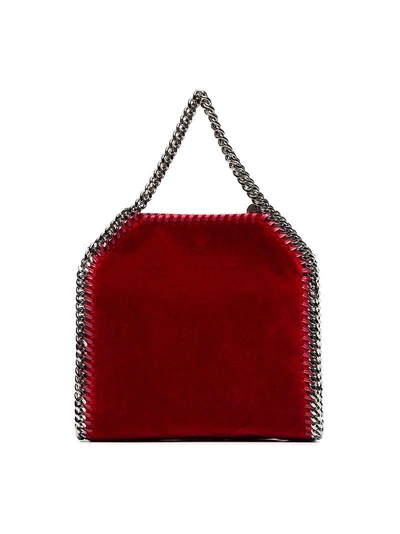 Shop Stella Mccartney Red Falabella Mini Velvet Shoulder Bag