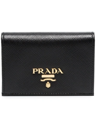 Shop Prada Black Logo Leather Wallet