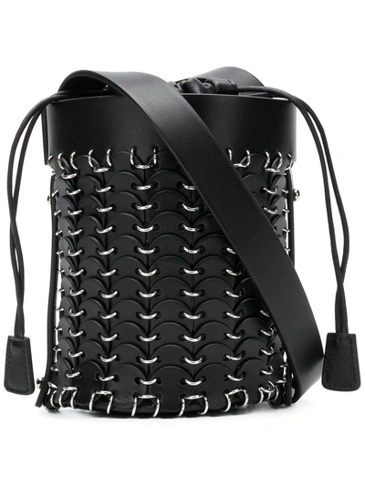 Rabanne Iconic Small Sleek Calf Brass Link Chain Shoulder Bag In Black