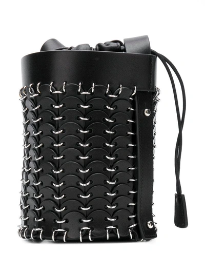 Rabanne Iconic Small Sleek Calf Brass Link Chain Shoulder Bag In Black