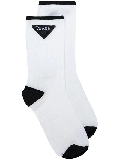 Shop Prada Logo Stitched Socks - White