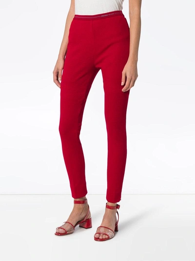 Shop Prada Logo Waistband Jersey Leggings - Red