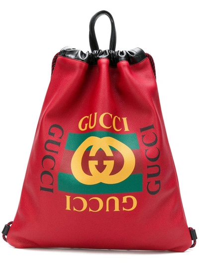 Shop Gucci Print Drawstring Backpack - Red