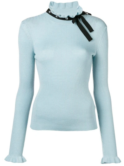Shop Red Valentino Neck-tied Ribbed Sweater - Blue