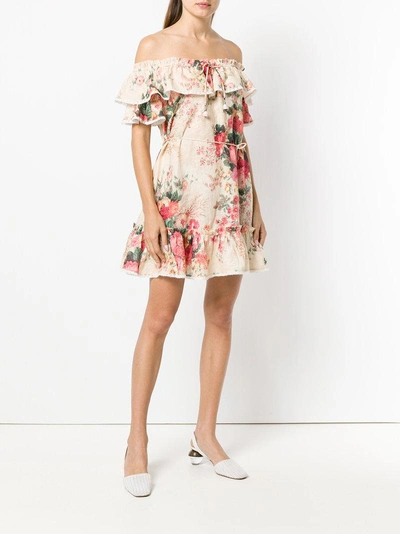 Shop Zimmermann Floral Print Off Shoulder Dress In Neutrals