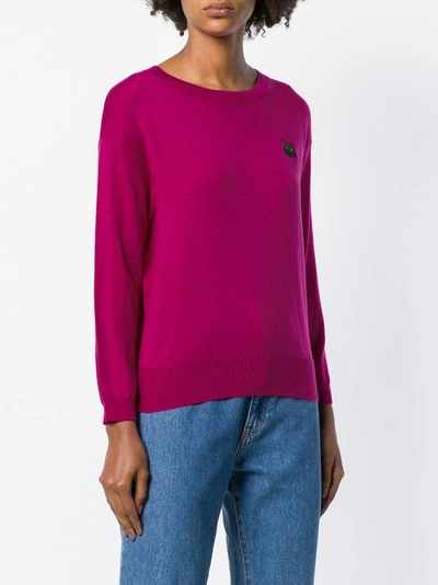 Shop Essentiel Antwerp Embroidered Cat Sweater - Pink In Pink & Purple