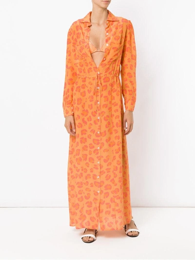 Shop Amir Slama Jaguar Silk Beach Dress - Yellow & Orange