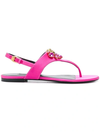 Shop Versace Medusa Crystal Thong Sandals - Pink