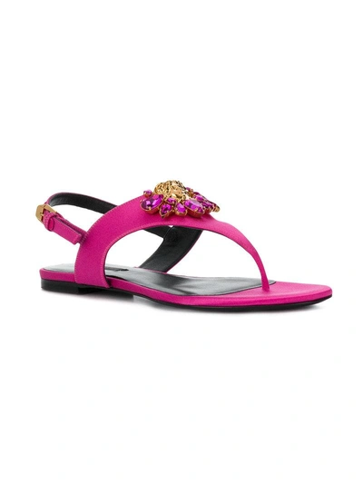 Shop Versace Medusa Crystal Thong Sandals - Pink