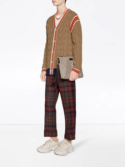 Shop Gucci Cable Knit Wool Cardigan - Brown