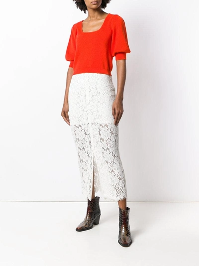 Ganni Jerome Midi Lace Skirt In White | ModeSens