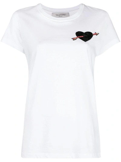 Shop Valentino Heart Patchwork T-shirt In White