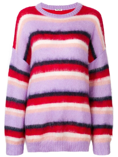 Shop Miu Miu Oversized Striped Sweater In Multicolour