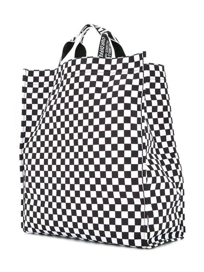 Shop Ports V Contrast Panel Checkered Shopper Tote Bag - White