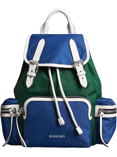 Shop Burberry The Medium Rucksack In Colour Block Nylon And Leather - Blue