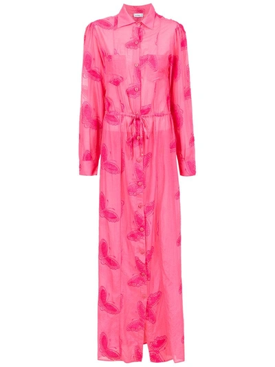 Shop Amir Slama Besticktes Strandkleid Aus Seide In Pink