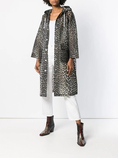 Shop Ganni Leopard Print Rain Coat In Neutrals