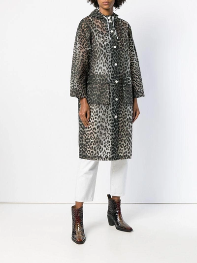 Shop Ganni Leopard Print Rain Coat In Neutrals