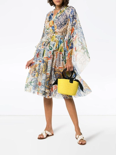 Shop Dolce & Gabbana V-neck Majolica Print Silk Chiffon Dress - Multicolour