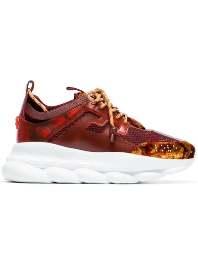 Shop Versace Burgundy Chain Reaction Mesh Velvet Sneakers - Red