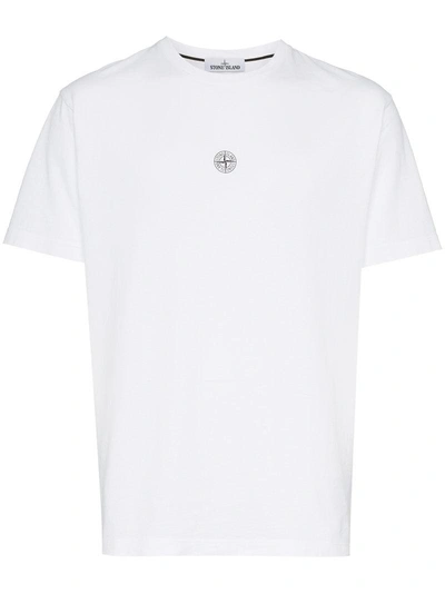 Shop Stone Island Large Rear Logo Print Cotton T Shirt - White