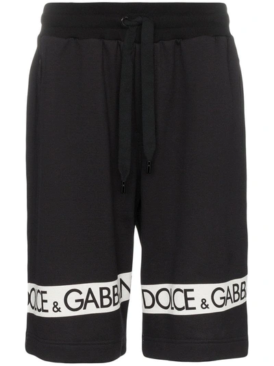 Shop Dolce & Gabbana Logo Tape Cotton Track Shorts - Black