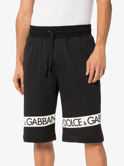 Shop Dolce & Gabbana Logo Tape Cotton Track Shorts - Black