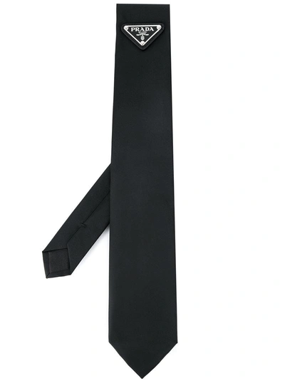 Shop Prada Logo Plaque Tie - Black