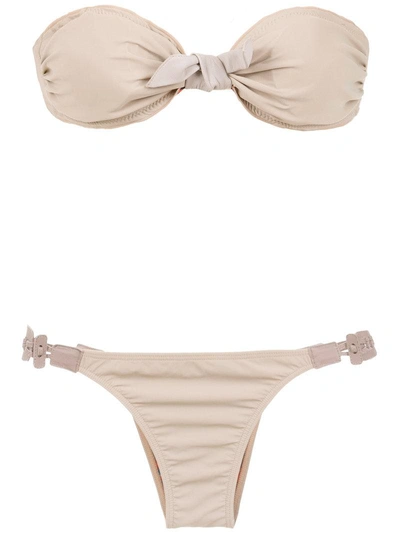Shop Amir Slama Knot Detail Bandeau Bikini Set - Brown