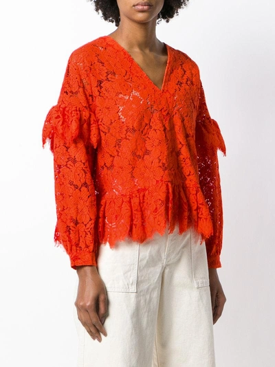 Shop Ganni Jerome Lace Blouse - Orange