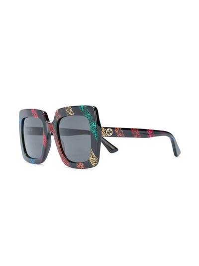 Shop Gucci Eyewear Glittered Rainbow Square-frame Sunglasses - Black