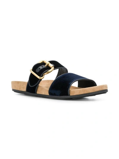 Shop Prada Velvet Buckle Slides - Blue