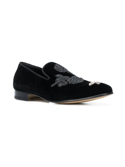 Shop Alexander Mcqueen Embroidered Slippers - Black
